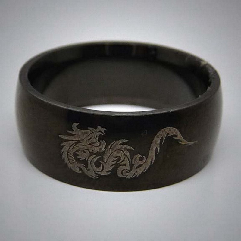 STR044 Ringe aus Edelstahl Schwarz Drache