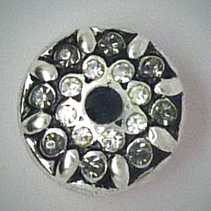  CHM014a - MINI Schmuckdruckknöpfe Blüte schwarz ,weiss und graue Steine
