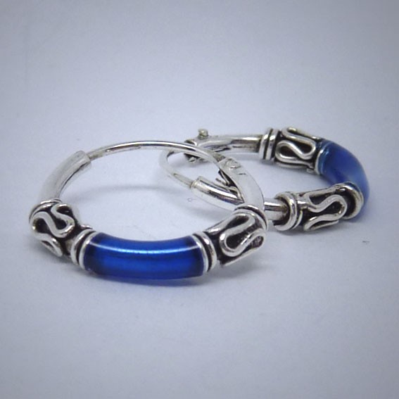 CR001 Creolen aus Silber (Bali) blau