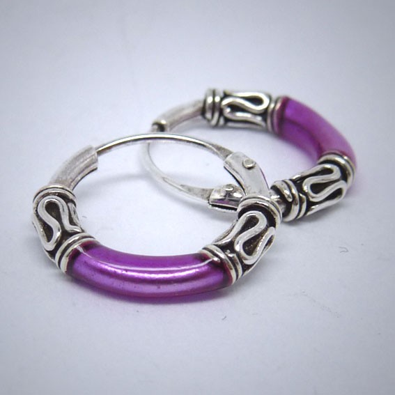 CR004 Creolen aus Silber (Bali) lila