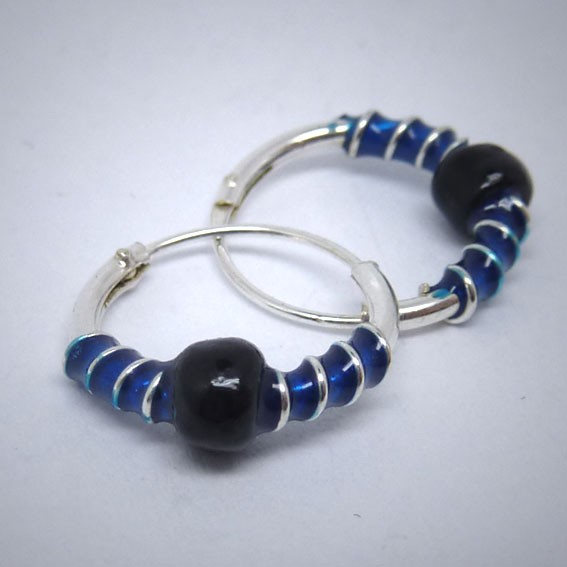 CG011 Creolen aus Silber Kugel schwarz Spirale blau