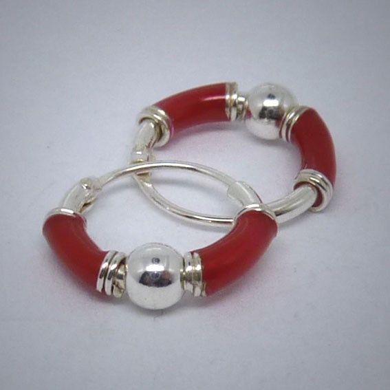 CR020 Creolen aus Silber rot u. Kugel
