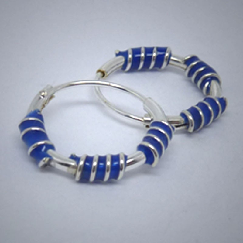CR023 Creolen aus Silber 3 Spiralen in blau