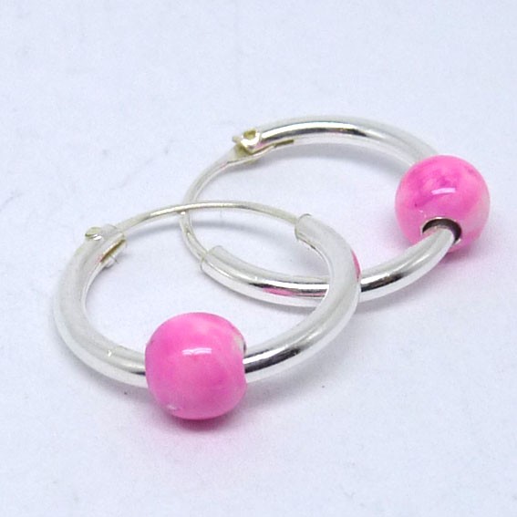 CR087 Creolen mit Kugel Mamor rosa 14mm