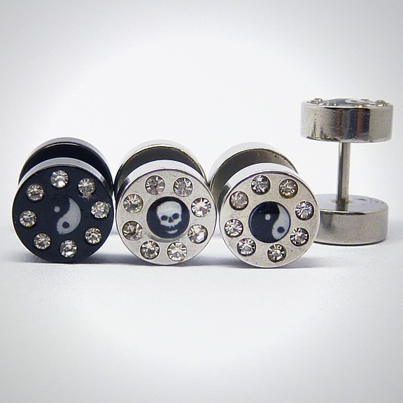 FP010 Fake Plugs Edelstahl Steine Motiv