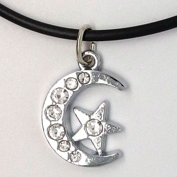 KC025 - Modeschmuck Ketten Mond mit Stern u. Steinchen
