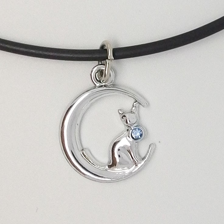 KC029 - Modeschmuck Ketten Mond mit Katze