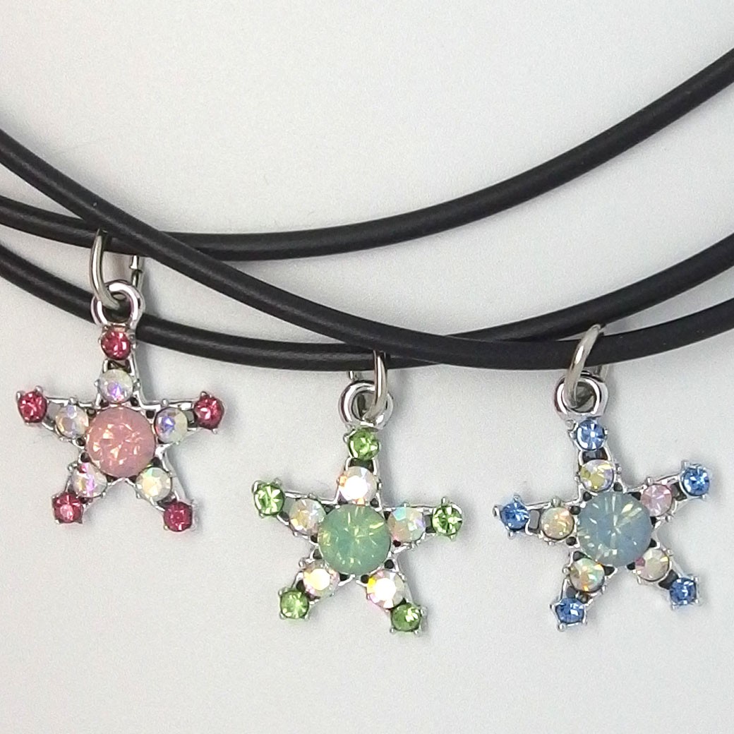 KC032 - Modeschmuck Ketten Sternchen aus Steinen in rosa, grün u. blau