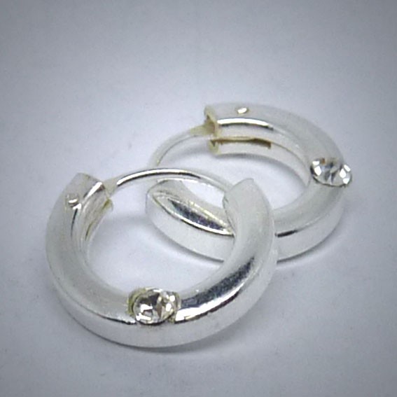 CR058 Creolen eckig aus Silber mit Stein weiss 10mm