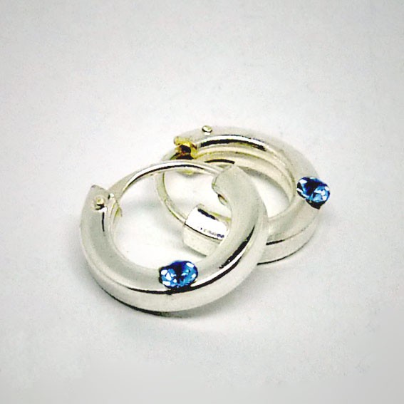 CR059 Creolen eckig aus Silber mit Stein hellblau 10mm