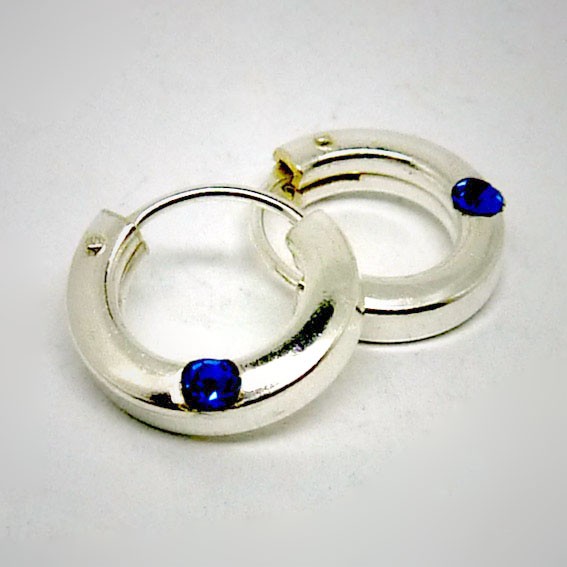 CR060 Creolen eckig aus Silber mit Stein dunkelblau 10mm