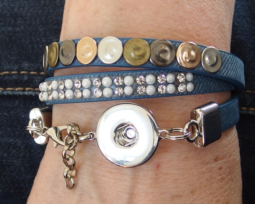 CHA009d - Wickelarmbänder für Schmuck Druckknöpfe glitzer , blau