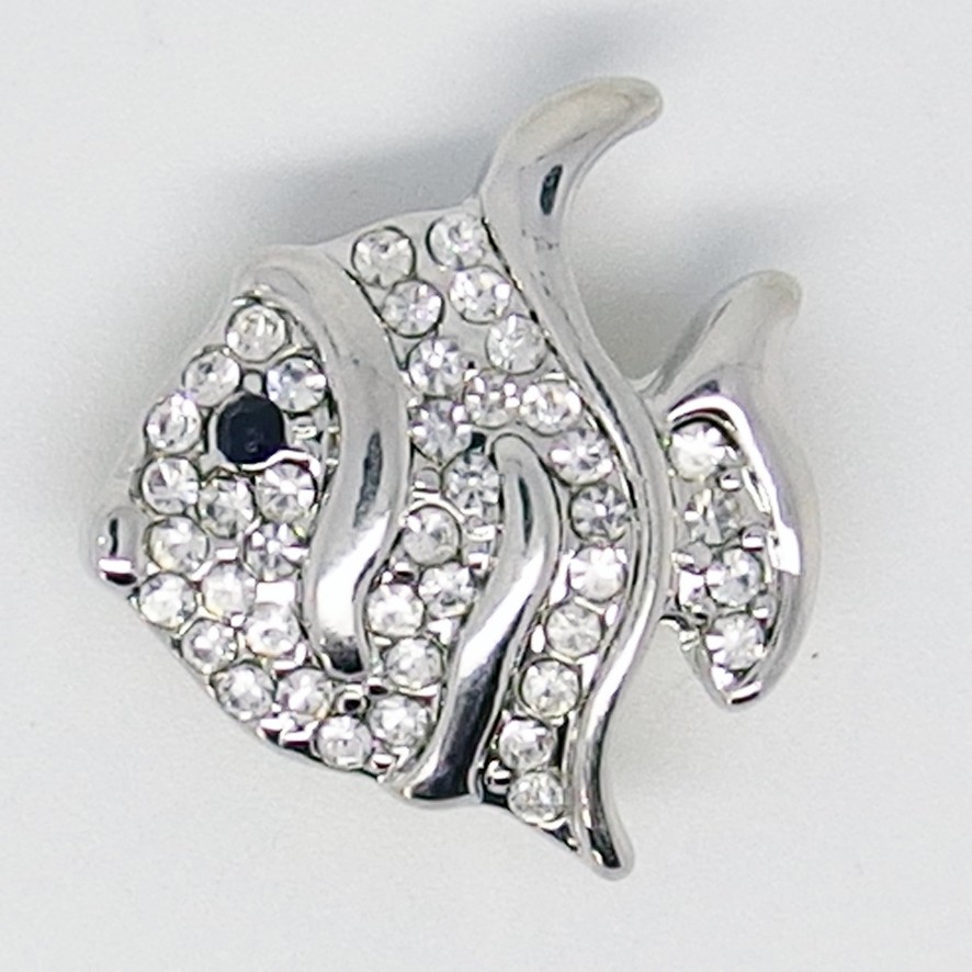 CH264 - Schmuck Druckknöpfe, Fisch Steine weiss 