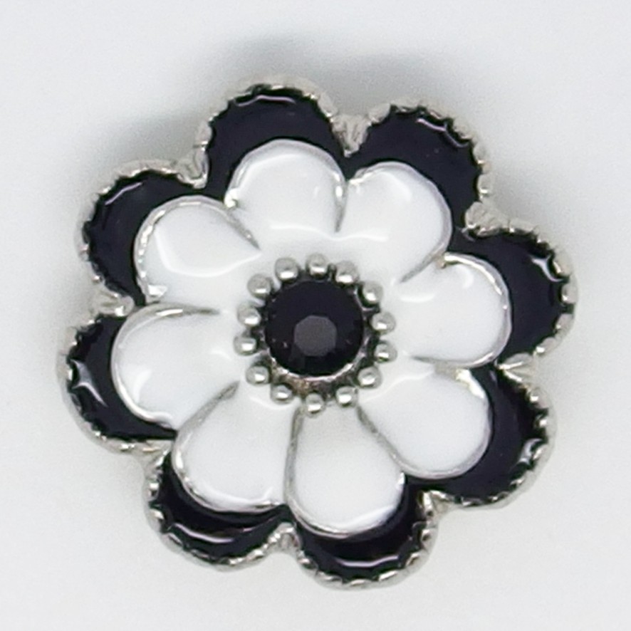 CH273 - Schmuck Druckknöpfe, Blüte schwarz / weiss Stein