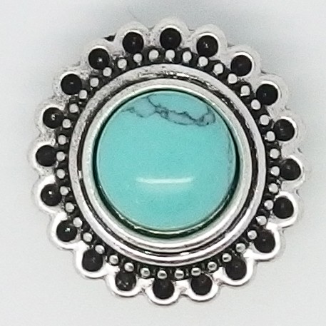 CH086 - Schmuck Druckknöpfe türkiser Stein mit Blütenrand 