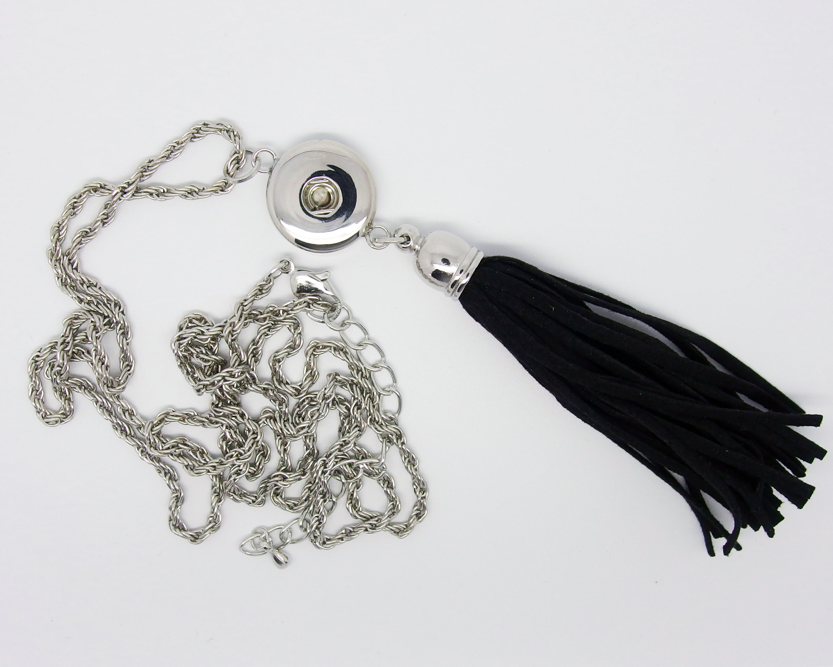 CHK021 - Ketten mit Anhänger für Schmuck Druckknöpfe m. Velourquaste schwarz