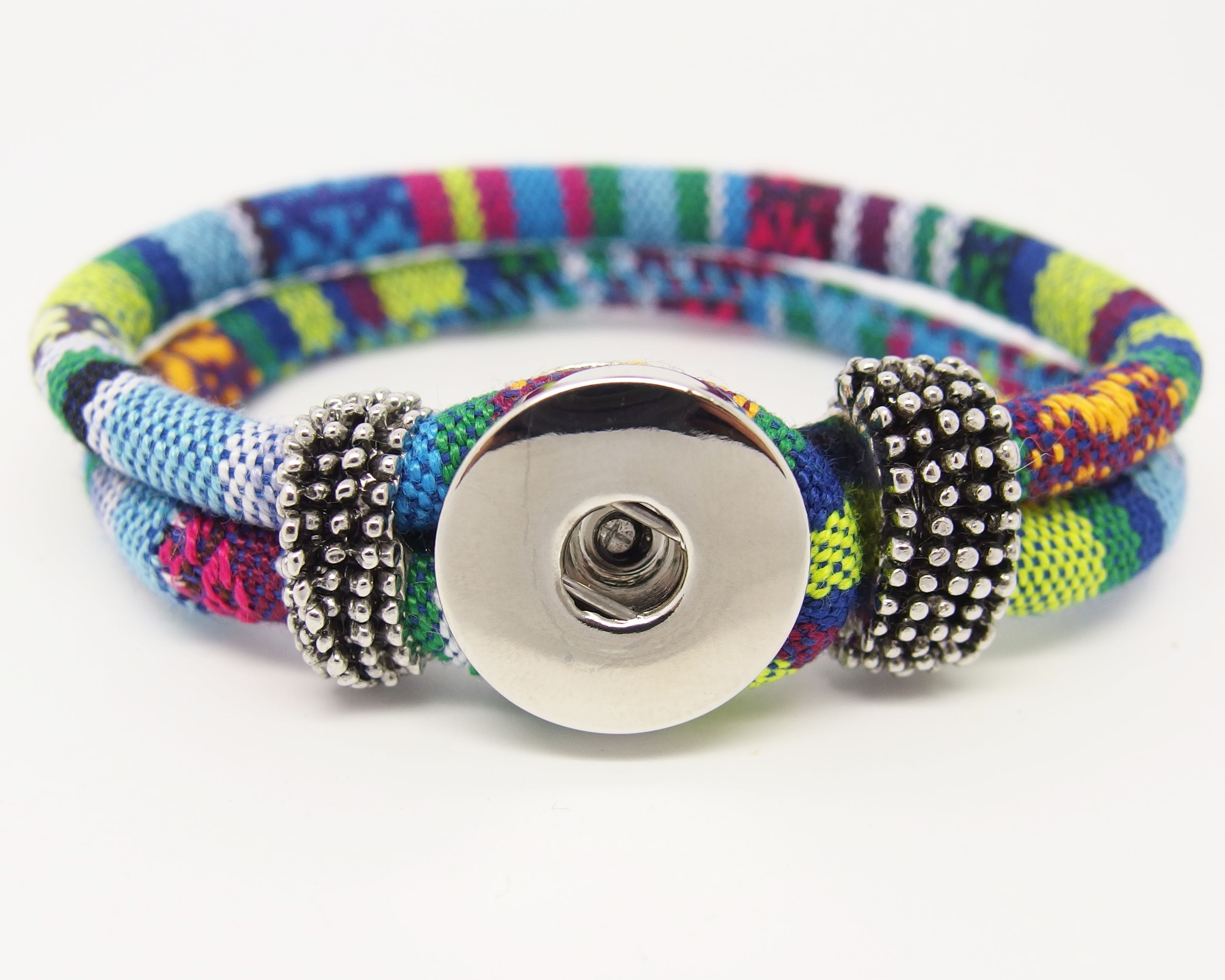  CHA012e - Armbänder für Schmuckdruckknöpfe ethno rund bunt 