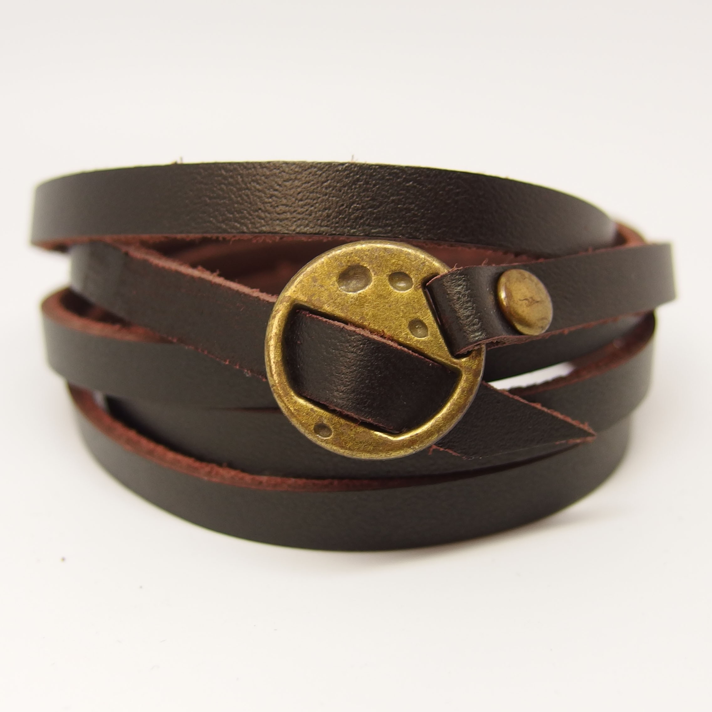 AB106 - Wickelarmband aus Leder dunkelbraun mit Schnalle