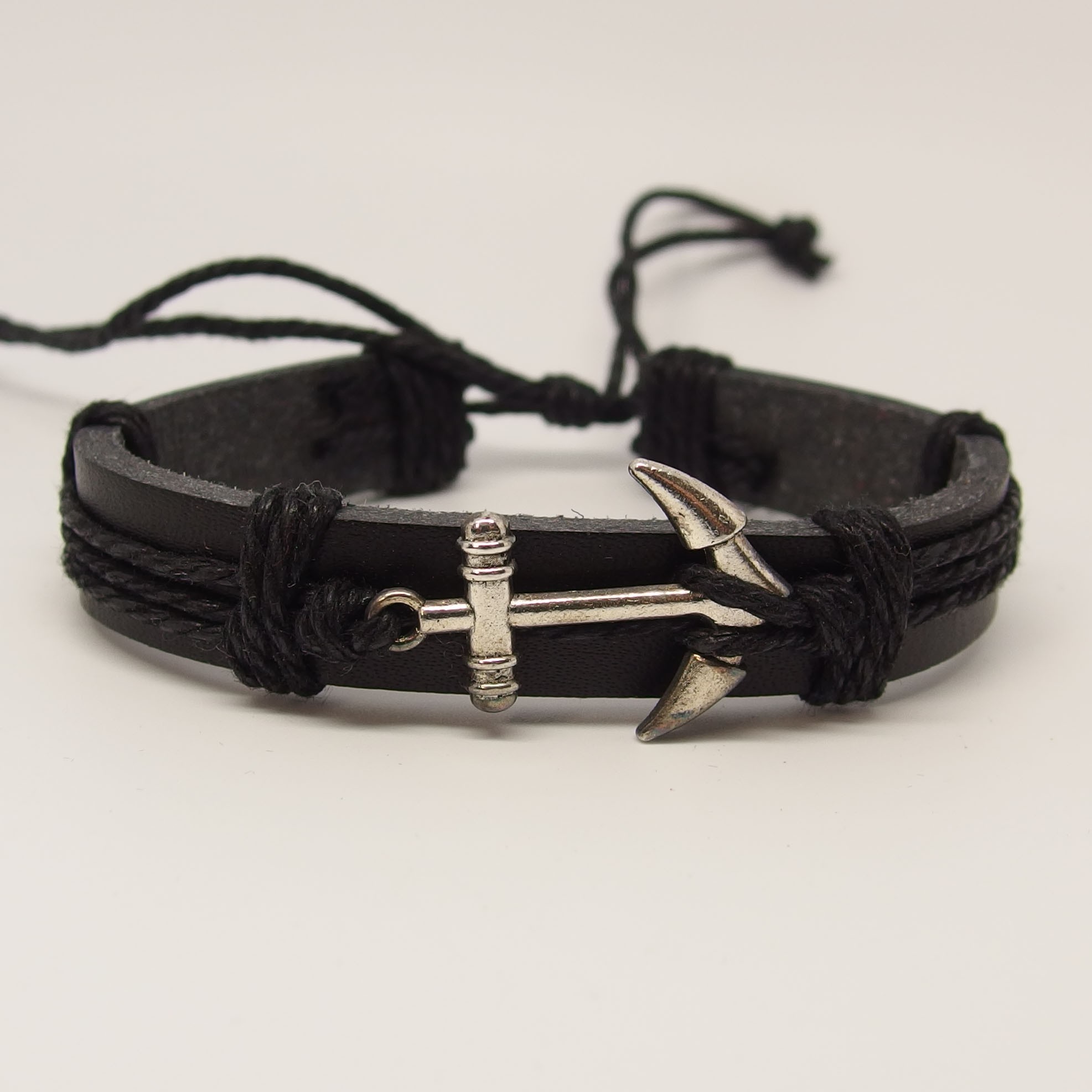 AB108 - Leder Armbänder mit Anker schwarz