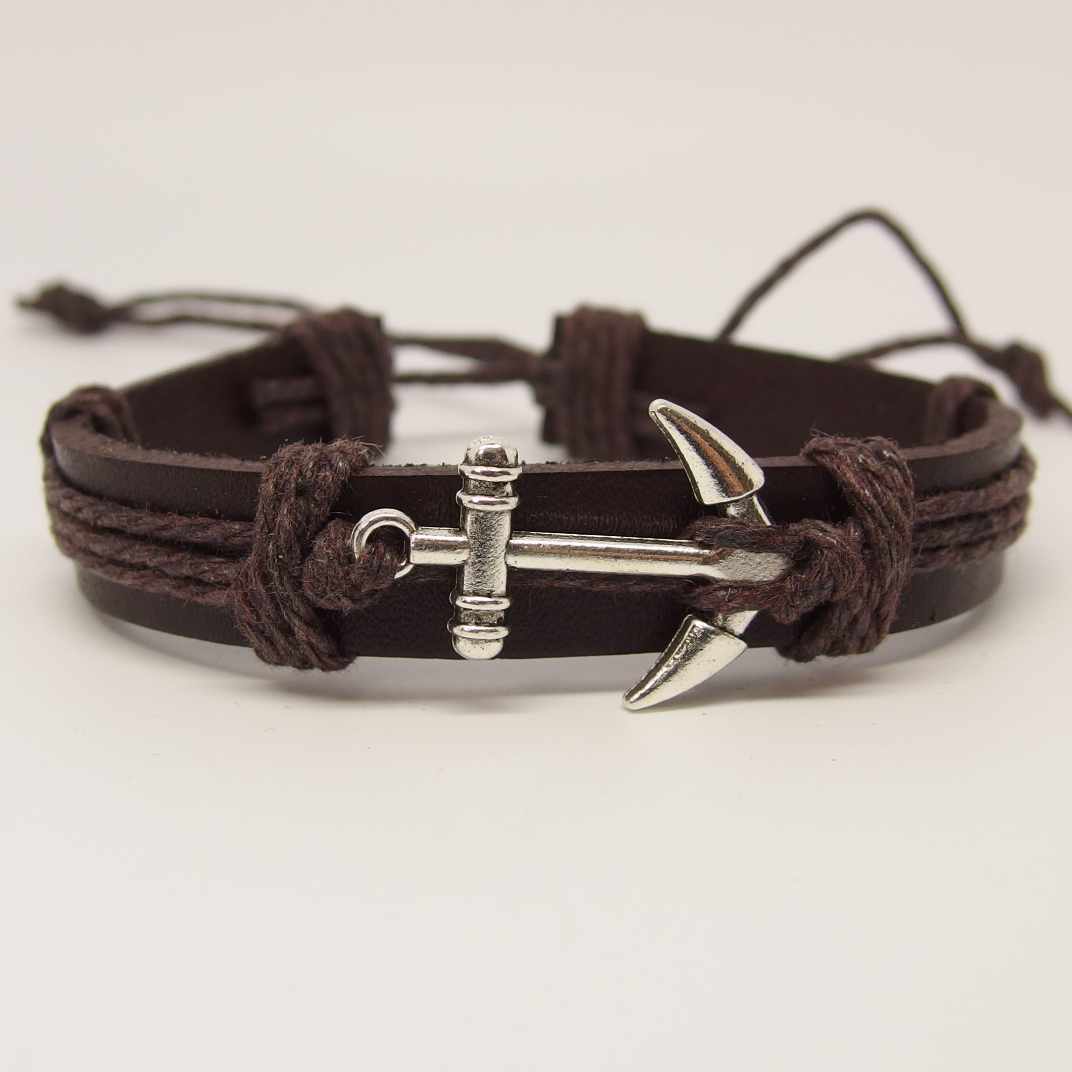 AB109 - Leder Armbänder mit Anker braun