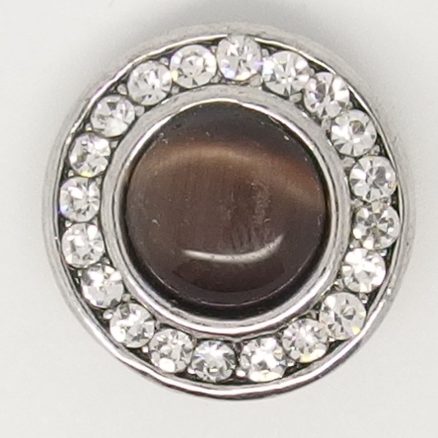  CH007 - Schmuck Druckknöpfe Stein Cateye braun m. Glitzerrand