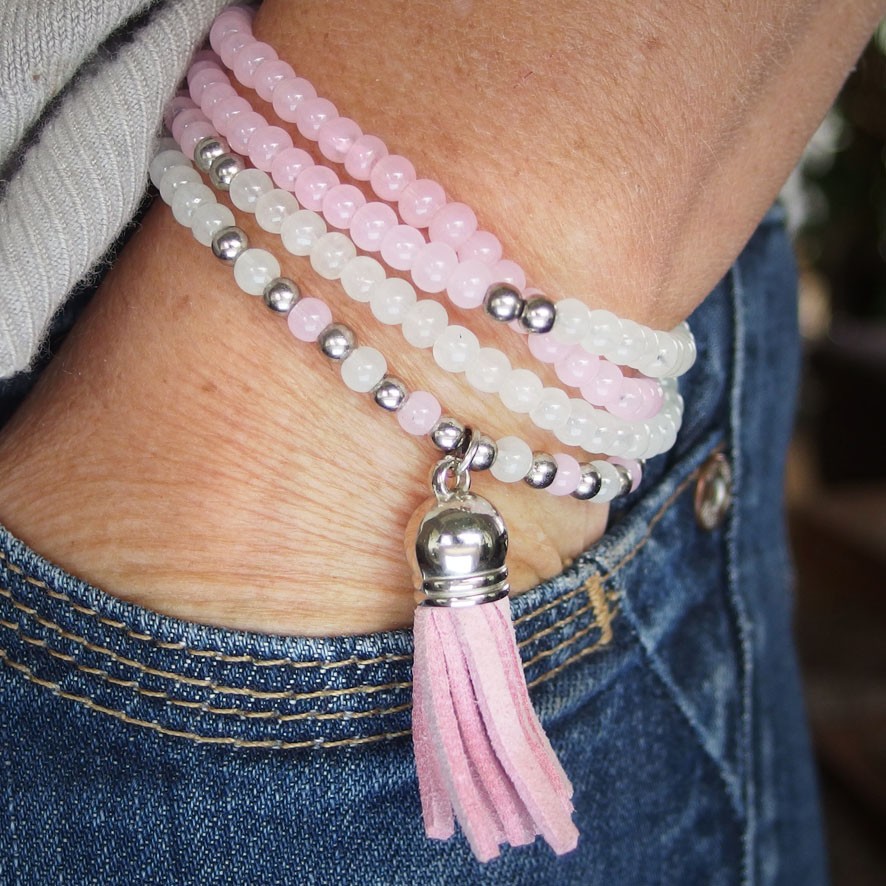 AG003 Mehrreihige Armbänder mit Velours Quaste rose