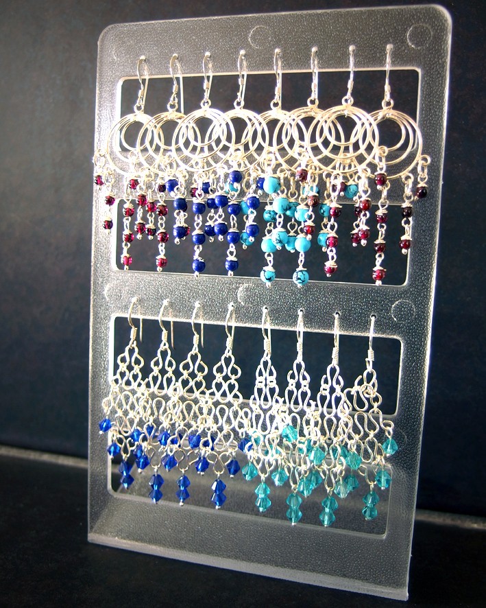 OD012 - Display Ohrhänger 925er Silber mit Glas- u. Steinperlen