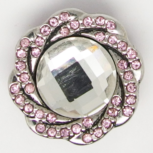 CH111a- Schmuck Druckknöpfe rosa Blüte glizernder Rand