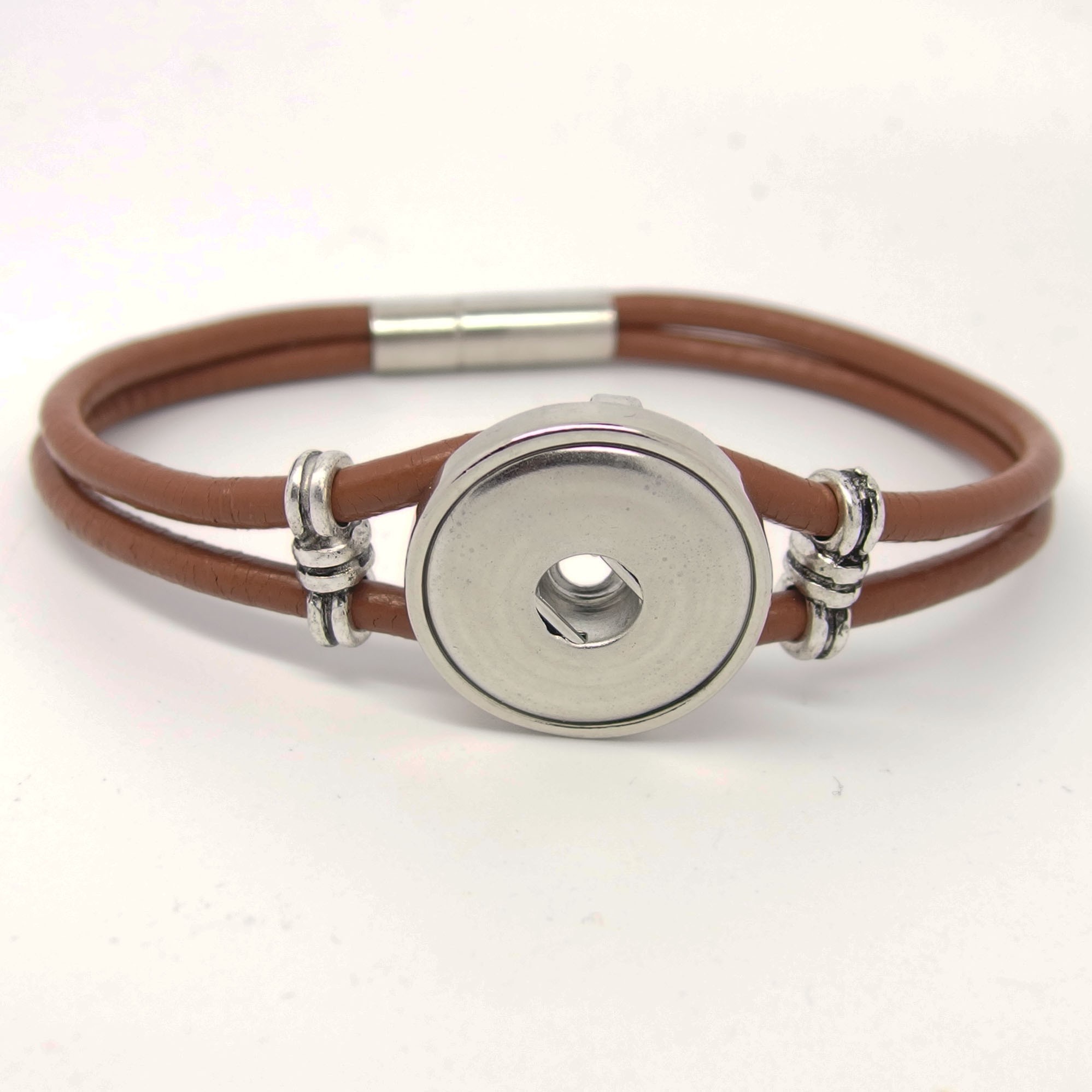CHA006a - Echt Leder Armbänder für 1 Schmuck Druckknopf braun 
