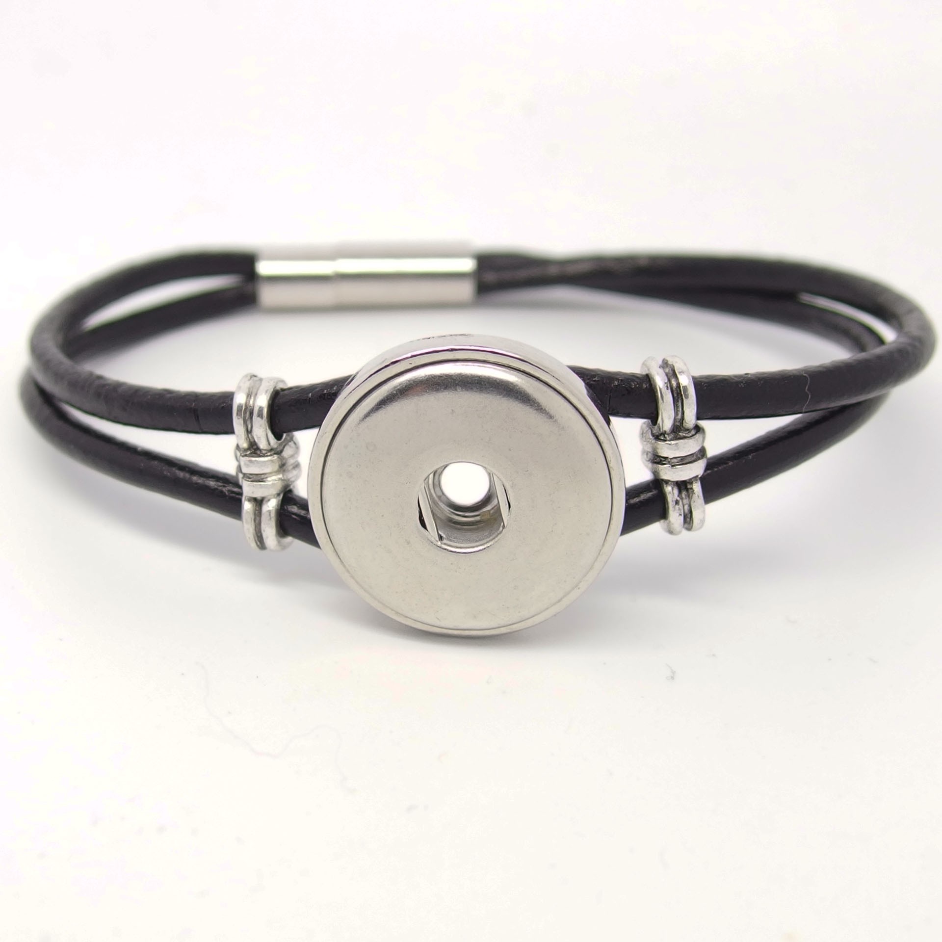 CHA006 -Echt Leder Armbänder für 1 Schmuck Druckknopf schwarz