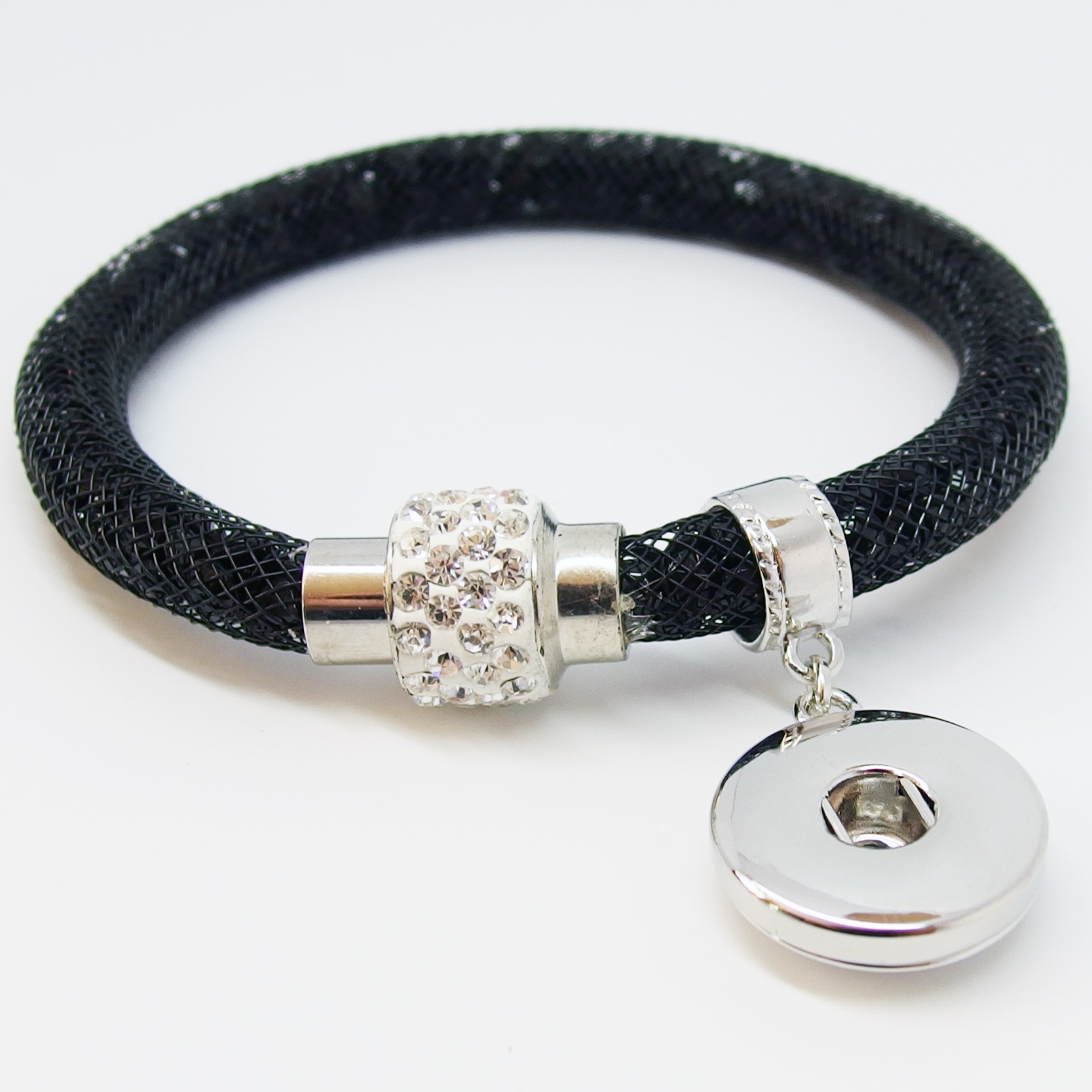 CHA021 - Armbänder mit Anhänger für Schmuck Druckknöpfe glitzer schwarz weiss