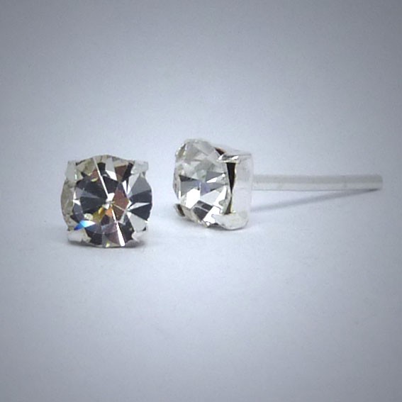 OS051 Ohrstecker aus Silber Stein weiss 4eckig gefasst