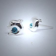OS094 Ohrstecker aus Silber Delfin blau 