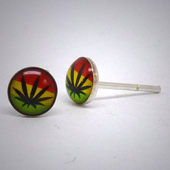 OS203 Ohrstecker aus Silber - Rasta Hanfblatt