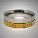 STR009 Ringe aus Edelstahl gold gestreift mit grivierter Schrift . I feel - U - feel me