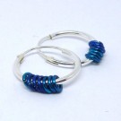 CR076 Silber Creolen mit Ringen in blau + türkis 14mm