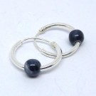 CR088 Silber Creolen mit Kugel Mamor schwarz 14mm