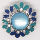 CH102b - Schmuck Druckknöpfe Blüte blau/türkis m. Steine