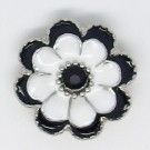 CH273 - Schmuck Druckknöpfe, Blüte schwarz / weiss Stein