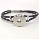 CHA006 -Echt Leder Armbänder für 1 Schmuck Druckknopf schwarz