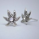 OS062 Ohrstecker aus Silber Canabis m. Stein weiss