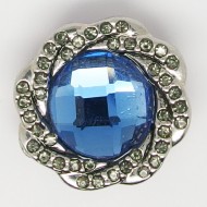 CH221a - Schmuck Druckknöpfe Blüte blau mit weissem glizernder Rand 