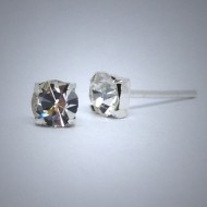 OS051 Ohrstecker aus Silber Stein weiss 4eckig gefasst